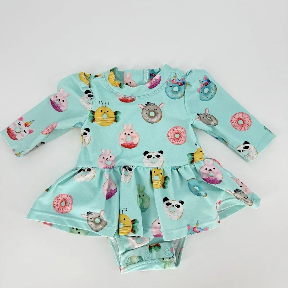 Posh Peanut Long Sleeve Twirl Skirt Rash Guard Swimsuit 3-6 Months Donuts Animal